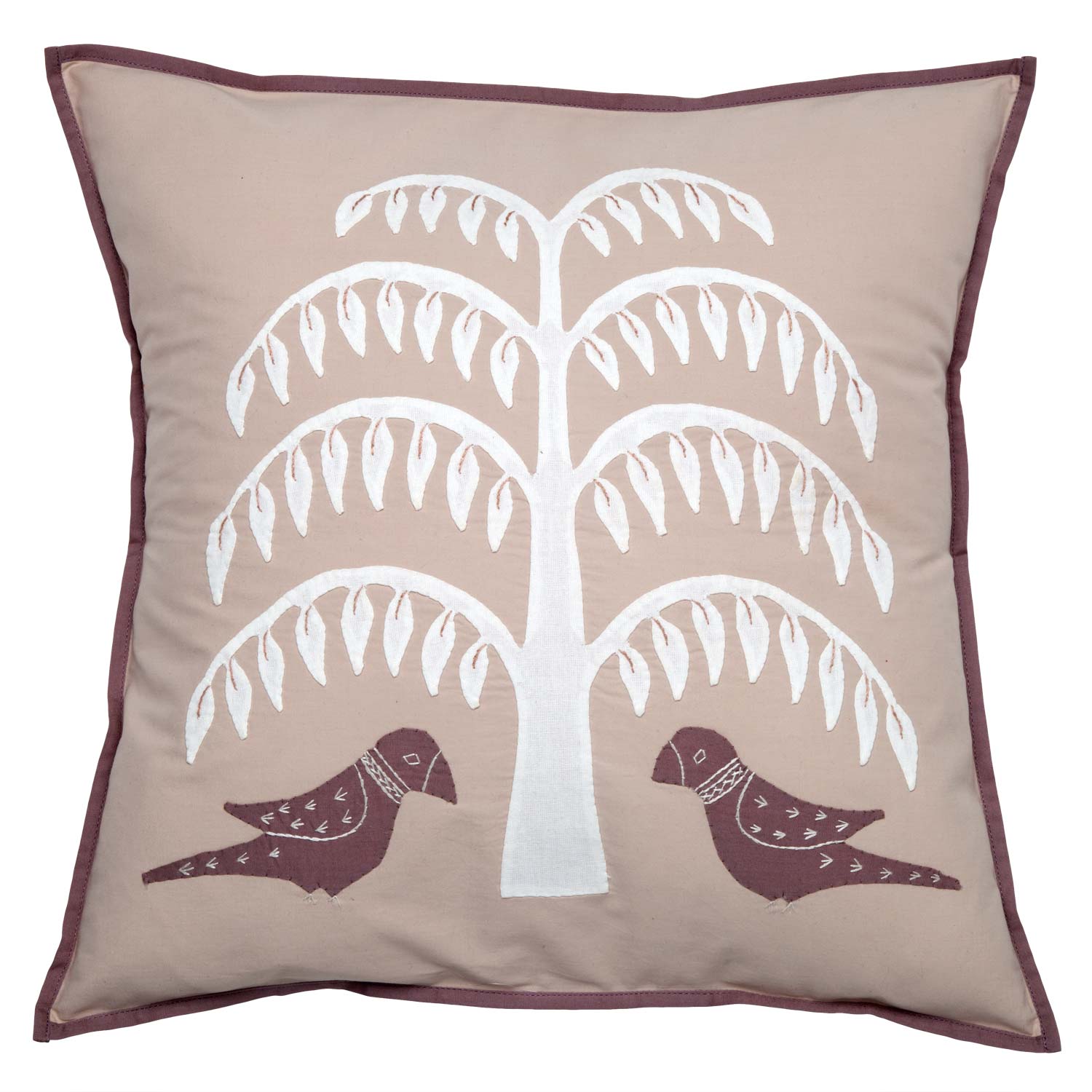 Indian Fir Tree Applique Pillow Cover - Taupe/White